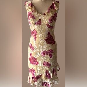 Y2K Sue Wong VTG Silk Velvet Burnout  Dress Fairy ruffle Beaded US4